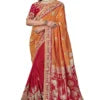 Red & Mustard Banarasi Silk Saree with Unstitched Blouse Piece