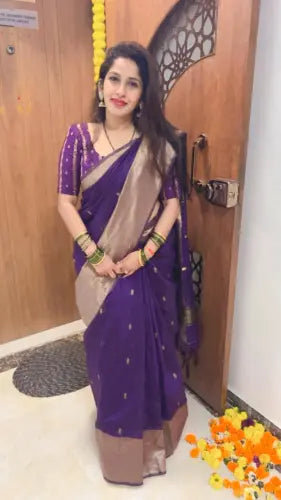 Groovy Purple Cotton Silk Saree With Adoring Blouse Piece